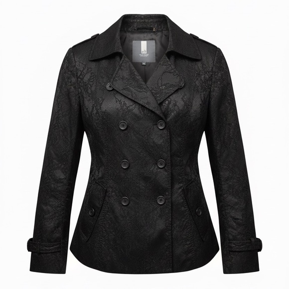 AK Anne Kanner Classic Jackets & Blazers - Anne Kanner Classic Black Lace Double Breast Peacoat Jacket Women 40 Date Night